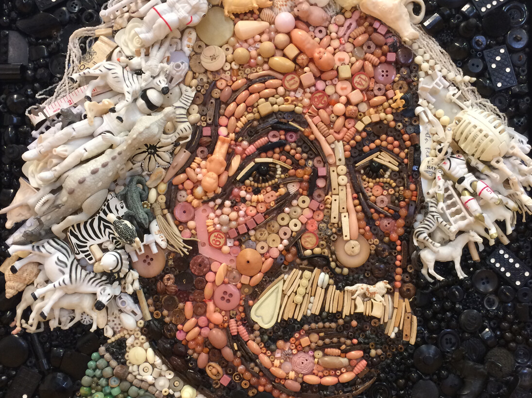 Jane Perkins 
'Einstein'
Collage of found Objects 
70x50cm

