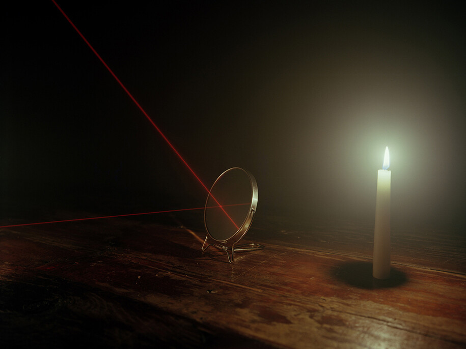 Copyright Adam Ekberg, Candle, mirrors, and laser, 2014, Signed and numbered, verso, Archival pigment print, Courtesy of ClampArt, New York City.
