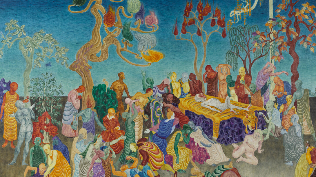 Wu Jian'an, Nirvana of the White Ape, 2014, Colored wax on wood, 70 7/8 x 98 1/2 in (180 x 250 cm). Courtesy of the artist and Chambers Fine Art