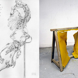 Lucy-Lyons, drawing, Emma-Bourgin, wood and beeswax installation