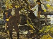 Lamorna Birch and His Daughters by Dame Laura Knight, 1916 and 1933, The University of Nottingham,  © Reproduced with permission of The Estate of Dame Laura Knight DBE RA 2013, All Rights Reserved