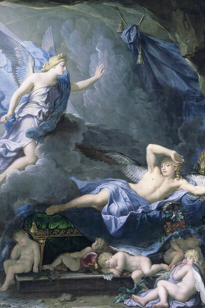 Morpheus Awakening as Iris Draws Near (1690), an oil on canvas measuring 203 x 143 cm (79.9 x 56.2 in), is housed in the Palace of Versailles, France