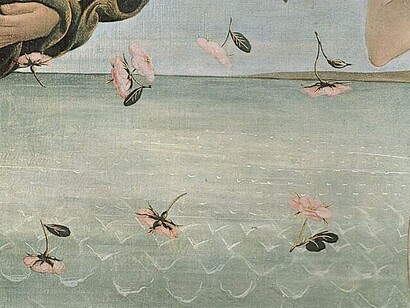 Dettaglio del mare nella Nascita di Venere di Sandro Botticelli,1485–1486