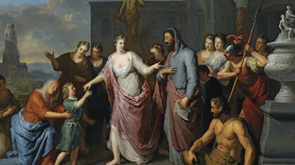 «Olimpia presentando el joven Alejandro Magno a Aristóteles»,  Gerard Hoet (1648-1733)