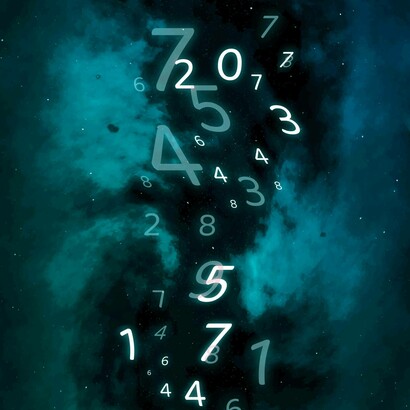 Illustrazione di numeri che fluttuano nello spazio cosmico: “I numeri primi sembrano emergere in modo casuale, ma dietro questa apparente casualità ci sono regole profonde...”