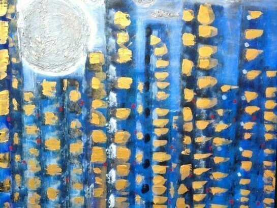 Matilde Calamai, Blue City, 2013, Acrylic on Canvas, 39.5" x 47