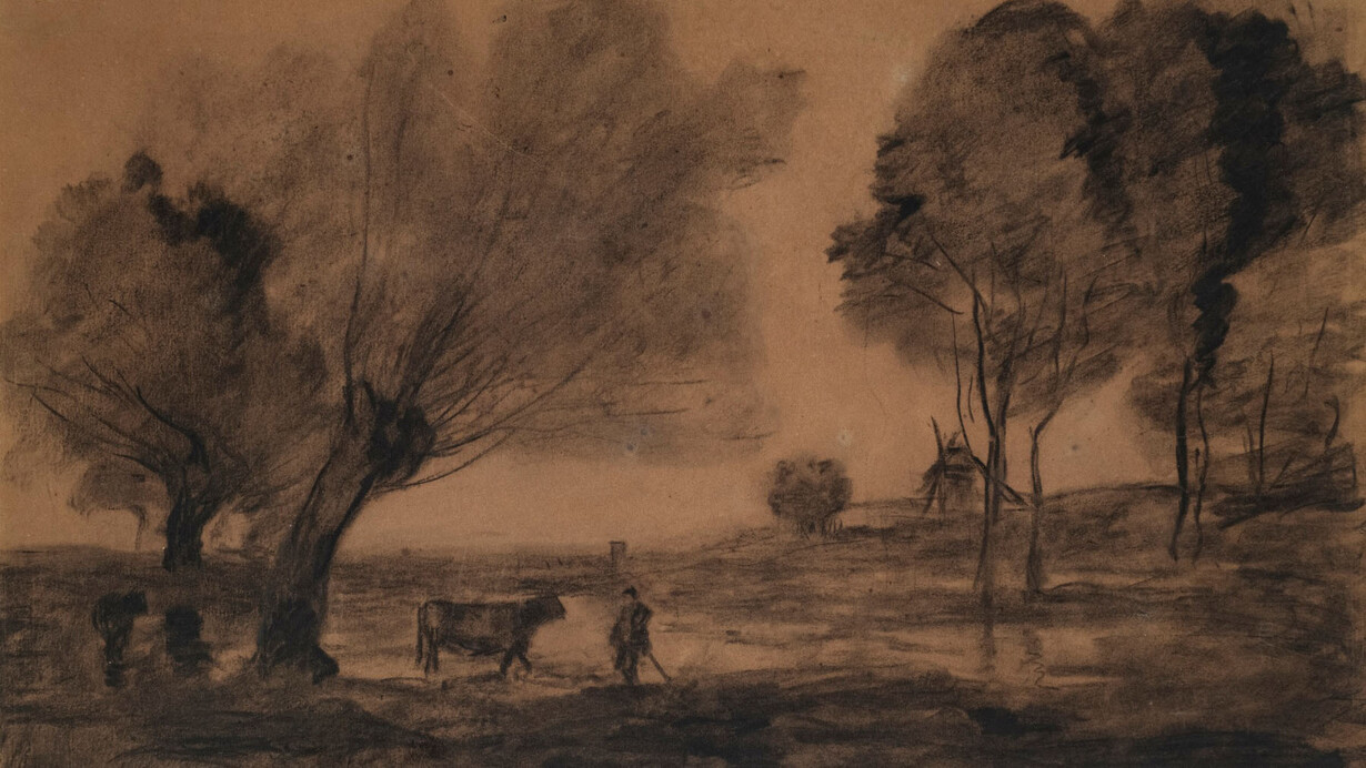 Jean-Baptiste-Camille Corot, Landscape with windswept trees, c. 1870. Courtesy of Jill Newhouse Gallery
