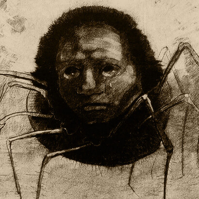 Odilon Redon; La araña que llora (1881), utilizada para la portada de «La metamorfosis», edición de Waking Lion Press