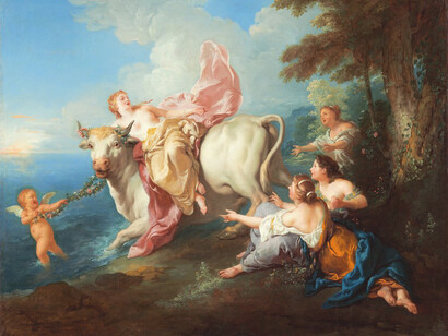 Jean François de Troy, El rapto de Europa, 1716. Zeus, transformado en toro, seduce y rapta a Europa, dando origen a una nueva civilización