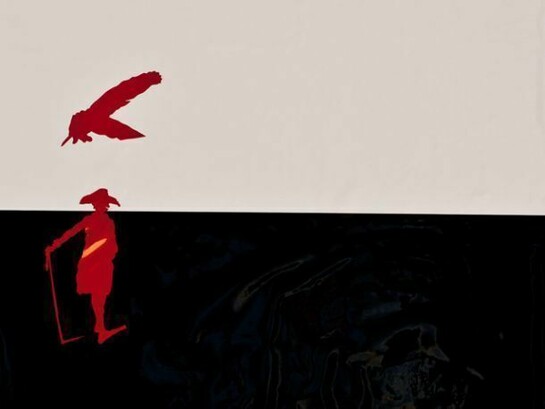 Lain York. Detail of An Audacious Young Citizen from Selections from the National Gallery, 2012. Vinyl, acrylic paint, correct tape, and graphite on panel, 24 x 16 x 4 3/4 in. Courtesy of the artist. © Lain York