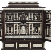 Neapolitan Cabinet, Giacomo Fiammingo, ivory engraving by Giovanni Battista de Curtis and Januarius Picicaroum around 1600 Naples ebony, ivory106 x 101,1 x 60,9 cm