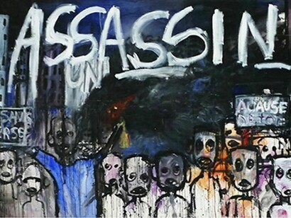 Aboudia, Assassin (detail), 78x155 in., 2011