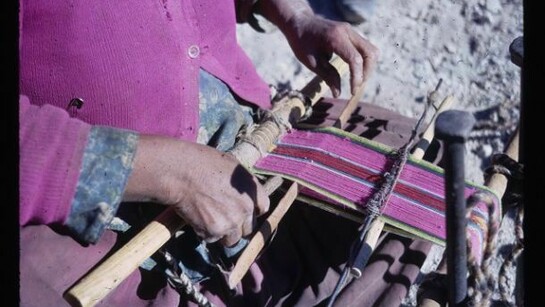 Grace Goodell. Coca bag, being woven in Oruro, Bolivia, 1968. Courtesy of the Division of Anthropology, American Museum of Natural History.