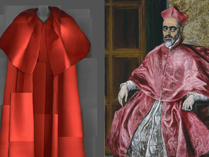 Evening Coat di Cristobal Balenciaga e ritratto di Cardinal Fernando Nino de Guevara. Foto di Katerina Jebb