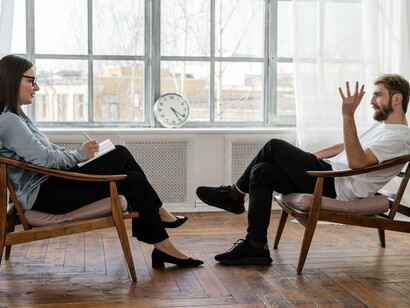 A person having a therapy session. Emotional intelligence has significant resonance both in the present and in the future