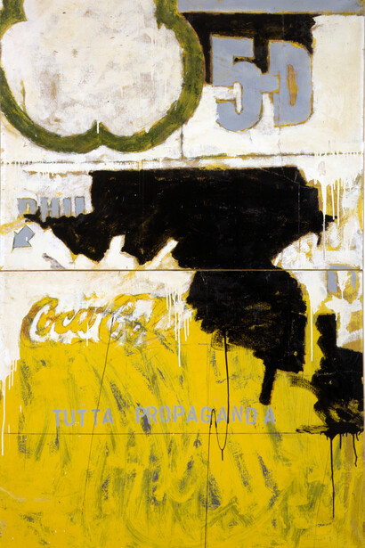 Mario Schifano. Tutta propaganda, 1963, smalto su cartone su tela, 198 x 118 cm