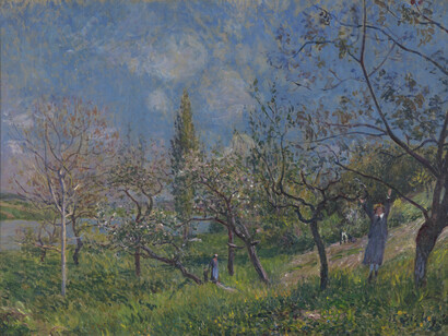 Alfred Sisley, An orchard in spring at By (En verger au printemps à By), 1881. Courtesy of the Van Gogh Museum