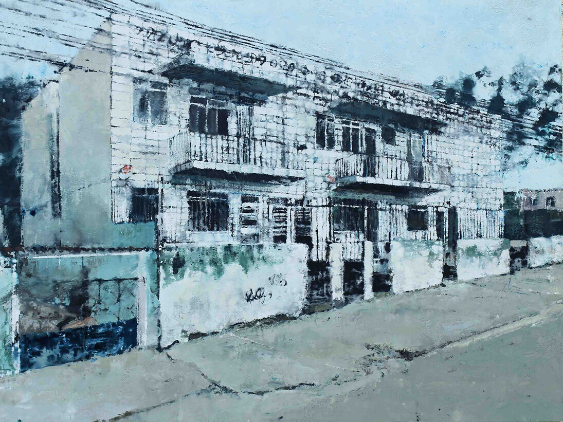 Philippe Cognée, Maison à Brazilia, 2013, Peinture à la cire sur toile, 153 x 225 cm / 60 1/4 x 88 5/8 in. Courtesy Galerie Daniel Templon, Paris & Brussels