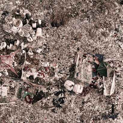 Imagen aérea de un relleno sanitario en Bantén, Indonesia