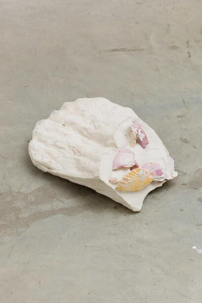 Anna Zacharoff, Diver (foot), 2014, shells, plaster, 31 x 10 x 26 cm, 12 1/4 x 4 x 10 1/4 ins, Courtesy Vilma Gold, London