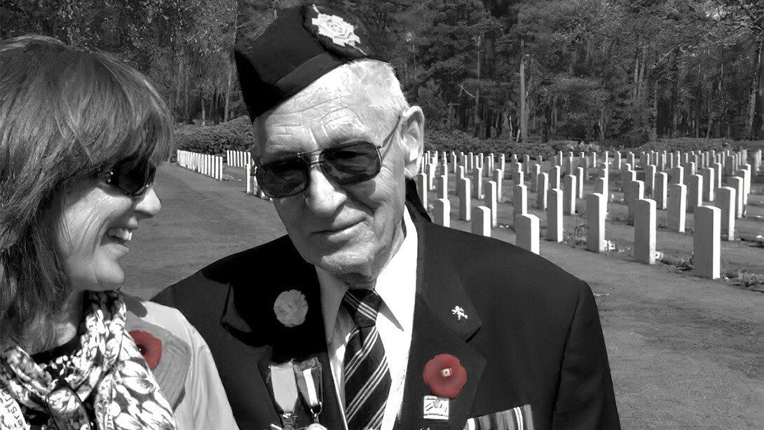 Veteran Bob Otterman and his daughter Emily at the Holten Canadian War Cemetery, Netherlands, in 2015. Courtesy of the Canadian War Museum. Photo by Annet Huisman