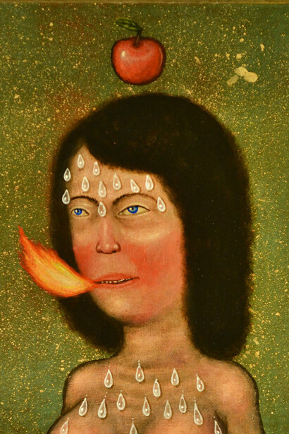 Fred Stonehouse, Apple 2014 acrylic on panel with antique frame 35x30 cm