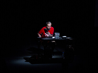 Rabih Mroué. Riding on a Cloud. Photo by Joe Namy
