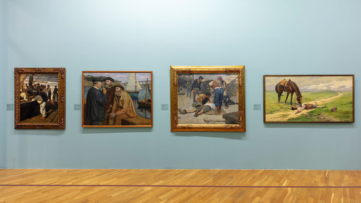 Almeida Júnior, Caipiras. De la tala a la nostalgia, vista de exhibición. Cortesía de Pinacoteca