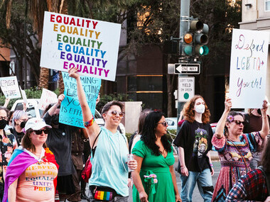 LGBTQ+ Pride Parade in Calgary, Alberta, Canada, 2018, celebrating diversity, inclusion, and equal rights