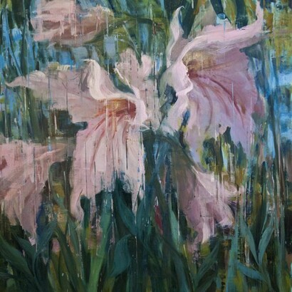 Joseph Adolphe, Weeping Gladiola, 2014, Oil on Canvas, 62" x 58"