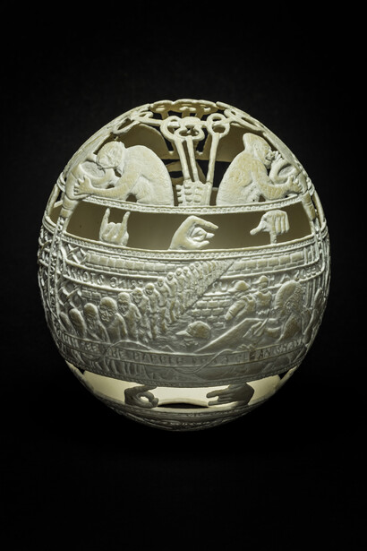 Gil Batle, 2014, It’s Your Fault II
Carved Ostrich Egg Shell, 6.5 x 5 x 5 in
$14,000, GB 9