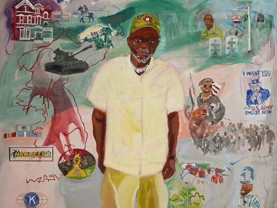 Nina Talbot, detail of Leroy Archible, In the Marine Corps no one guy suffers - everyone carries the load, Oil/canvas, 48”x42”, 2012