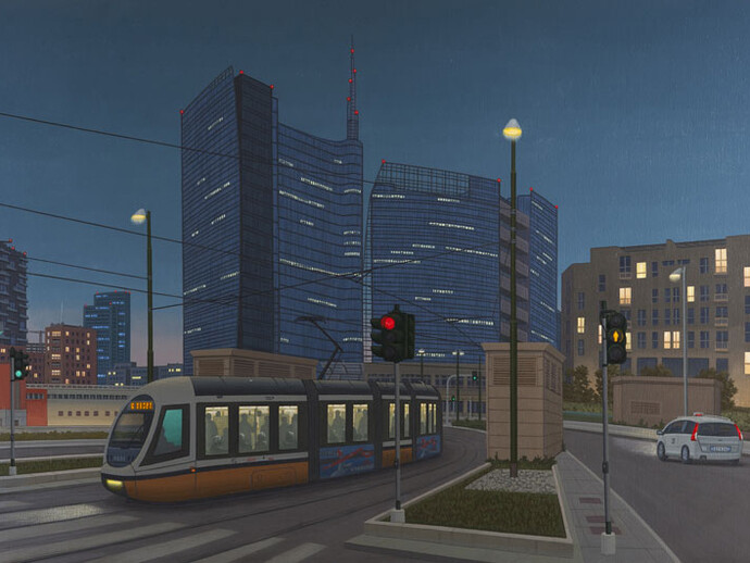 Aldo Damioli, Milano, 2015, acrilici su tela, 80 x 120 cm