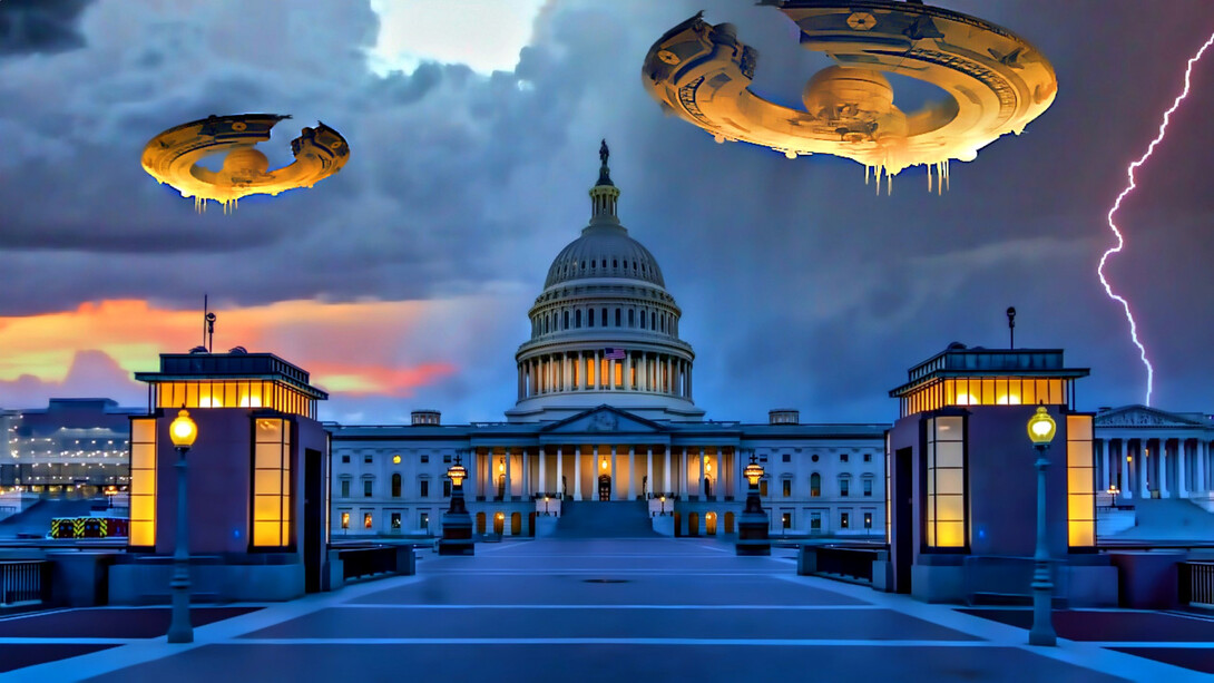 A representation of UFOs over Washington DC, USA