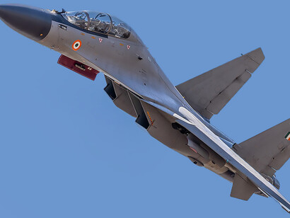 An Indian Air Force Su-30MKI seen in side profile