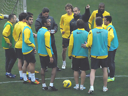 FC Barcelona's first soccer team training at the Mini Stadium during Christmas 2012