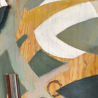 Kurt Schwitters, Die frühlingstür [La porte du printemps] (détail), 1938. Assemblage, peinture à l’huile, bois, plâtre, métal, talon de chaussure, carton et cuir sur bois, cloué, 87,8 × 72 cm. Avec l'aimable autorisation du Galerie Gmurzynska