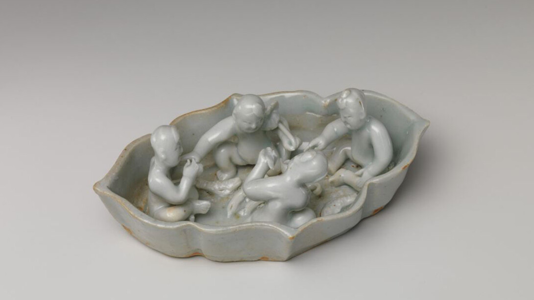 Period:Yuan dynasty (1271–1368)
Date:13th–14th century
Culture:China
Medium:Porcelain with bluish-toned glaze (Jingdezhen Qingbai ware)
Dimensions:H. 1 3/4 in. (4.4 cm); W. 3 in. (7.6 cm); L. 4 3/4 in. (12.1 cm)
Classification:Ceramics
Credit Line:Purchase, The Vincent Astor Foundation Gift, 2010