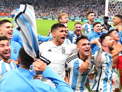 Argentina's soccer team celebrating the victory of FIFA World Cup, 2022