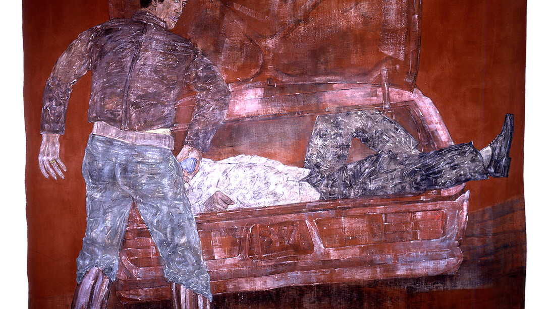 Leon Golub, White Squad IV (El Salvador), 1983, acrylic on linen, 304.8 x 386.1 cm, Collection of Ulrich and Harriet Meyer