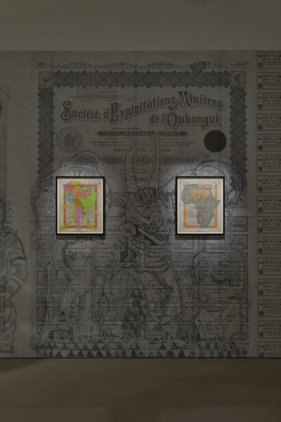 Hew Locke. Beyond the Sea Wall, Installation shot, Image courtesy of the Artist and Hales Gallery, London, Copyright of the Artist