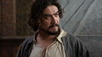 The lead actor, Riccardo Scarmarcio, in a scene from Caravaggio's Shadow (2022)