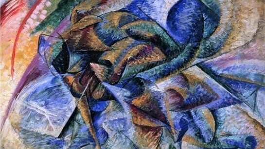 Umberto Boccioni, Dinamismo di un ciclista, 1913, Olio su tela, 70 x 95 cm, Collezione Gianni Mattioli, Deposito a lungo termine presso la Collezione Peggy Guggenheim, Venezia