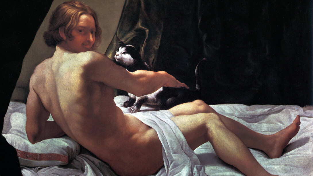 Giovanni Lanfranco, Jeune homme nu sur un lit avec un chat, 1620-1622, Huile sur toile, 60 x 113 cm, Angleterre, Collection particulière © Ariccia, Palazzo Chigi, archivio fotografico