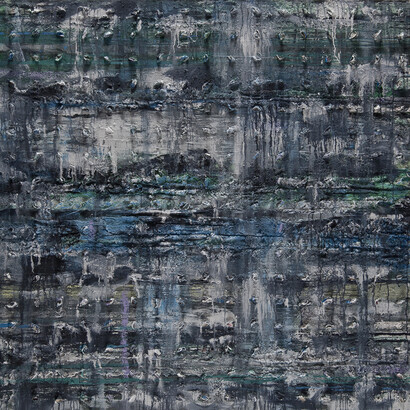 Thaier Helal, Assi River, 2014, Mixed media on canvas, 170 x 170 cm