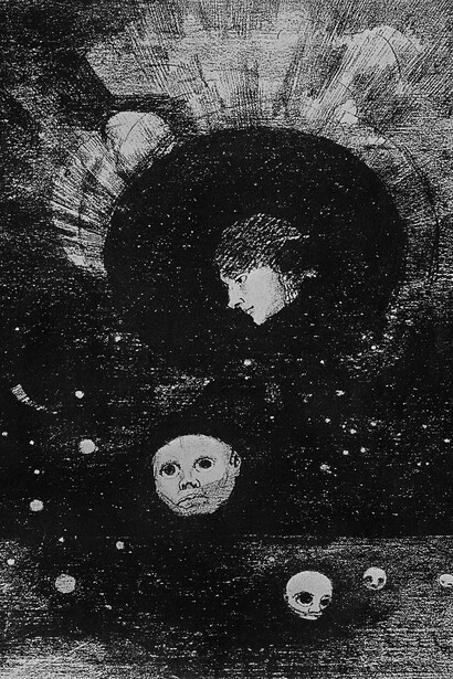 Odilon Redon, « Germination », planche n° 2,  extrait de Dans le Rêve, 1879. Lithographie, 32,8 x 25,7 cm. Kröller-Müller Museum, Otterlo