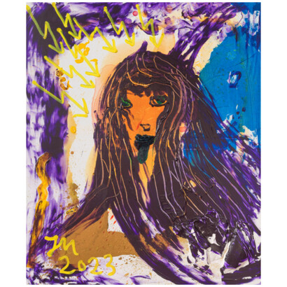 Jonathan Meese, "BABYSITTERZ "KUNST" (POPEYE'S PAZUZU)", 2023, oil, acrylic, acrylic modelling paste on canvas, 120.5x100.3x3.3 cm, photo: Roman März. © Courtesy the artist and Templon, Paris—Brussels — New York