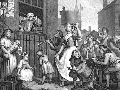 The Enraged Musician (1740) is a painting by William Hogarth. It depicts a musician who is frustrated by the loud noise outside, contrasting the serious nature of music with the chaos of the environment