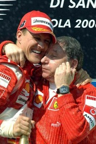 Michael Schumacher and Jean Todt celebrating at the Imola circuit in 2006 at San Marino, Italy