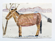 Rose Wylie, Afghan Horse Being Washed, 2014, Watercolor, pencil and collage on paper, 23.5 x 33.25 in (59.7 x 84.5 cm). Courtesy of the Artist and Thomas Erben Gallery, New York